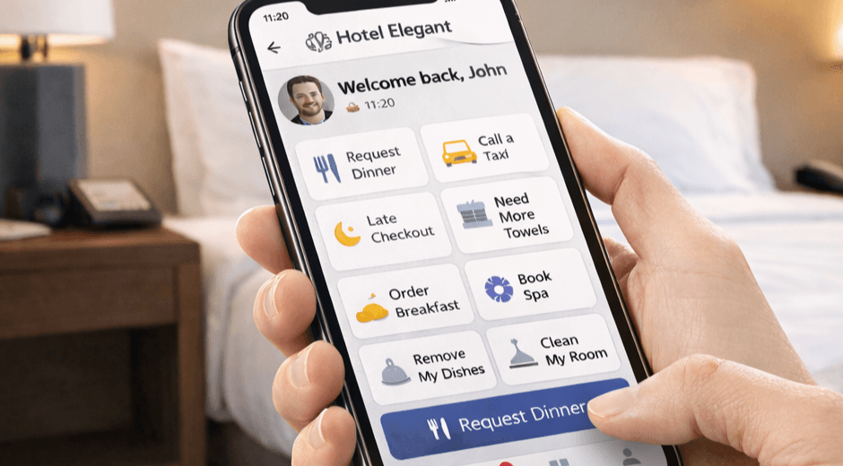 Guest ordering hotel services from a mobile app