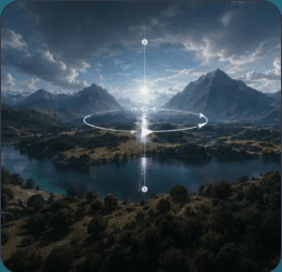 A mountain lake overlaid with a spatial experience marker